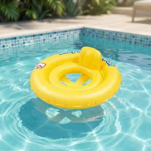 Bouée gonflable jaune en PVC pour bébé, 62*62*21 CM, avec appui-tête pour la baignade amusante des bébés - Product Image 2