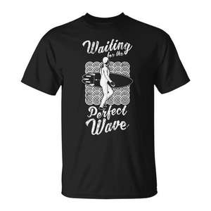 T-shirt avec citation de surfiste « Waiting For The Perfect Wave », t-shirt graphique noir pour hommes - Product Image 1