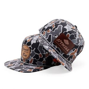Casquette personnalisée avec logo, patch en cuir, visière plate, style vintage, 5 panneaux, Gorra personnalisée, casquette snapback camouflage avec corde - Product Image 1