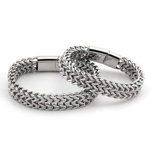 <b>Mens</b> Heavy Stainless Steel Double Row Woven Bracelet Hip Hop Punk Magnetic Clasp Cuff - Product Image 4