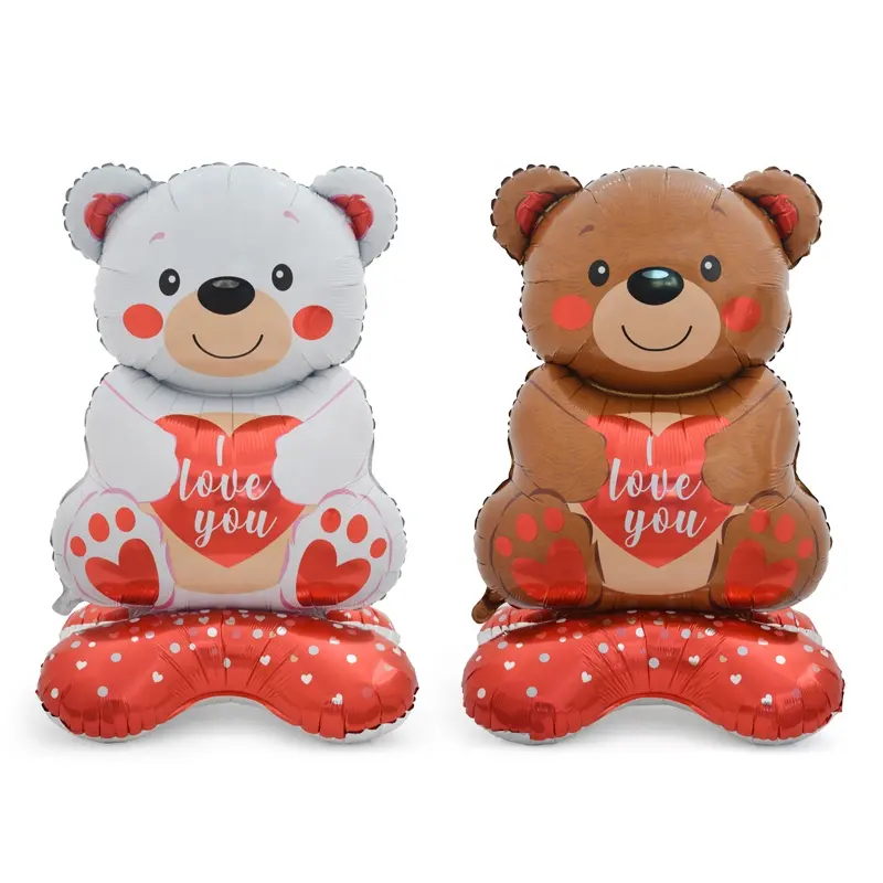 Día de San Valentín oso de peluche corazón sosteniendo globo de aluminio globo de oso inflable forma Linda oso cumpleaños globo corazón Decoración