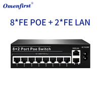 Switch PoE Fast Ethernet de 8 Puertos con 2 Uplinks IEEE 802.3af/at 120W para Cámaras IP CCTV