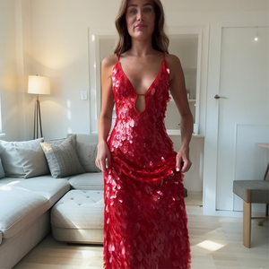 2025 Neuankömmling Frauen V-Ausschnitt Spaghetti träger Schulter Langes Kleid Abend party Kleider Red <span class=keywords><strong>Plunge</strong></span> Neck Pailletten Maxi kleid - Product Image 6
