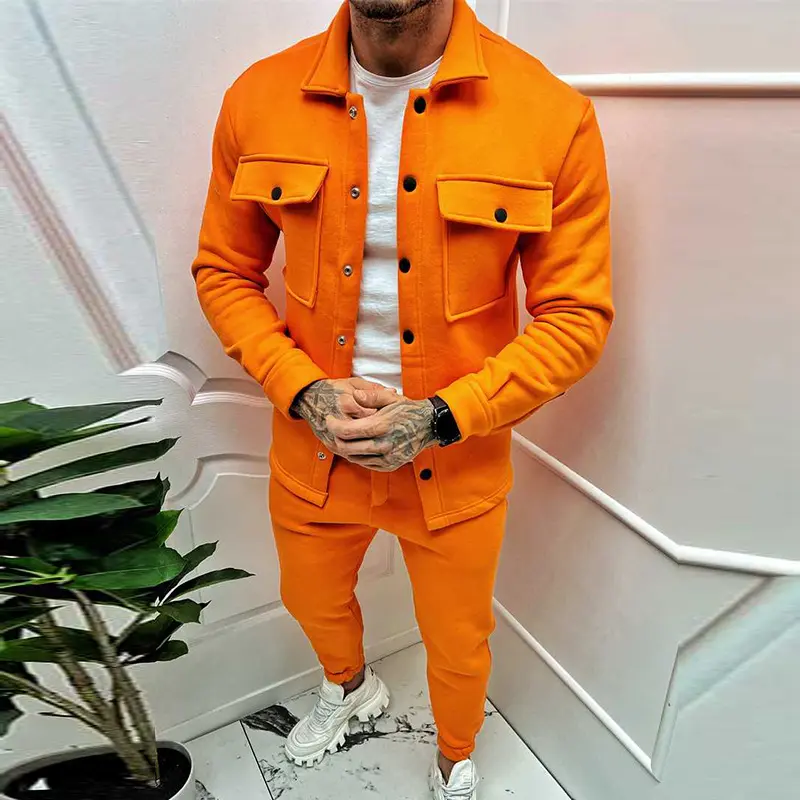 Men Two Piece Sets Custom Fashion Jacket Suits Cargo Pants Set Tracksuits Overalls Sweat Suits Long Sleeve Jacket and Pants Set