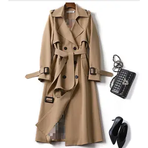 Hot Selling Products 2023 Elegant Manteau Women Midi Jacket Winter Woven Overcoat Fleece Casual Velvet Long Trench Coat 2 Pcs