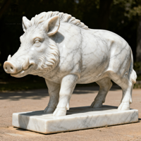 Sculpture de sanglier en marbre naturel sur mesure, grande taille, sculptée à la main, statue d'animal en pierre pour la décoration extérieure de jardin, manoir, paysage