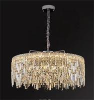 Lustre rond en cristal de luxe européen PM pour salon, salle à manger, chambre à coucher, lampe suspendue moderne avec pompons, éclairage décoratif artistique