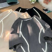 T-shirt à manches courtes en daim anti-plis avec bande réfléchissante pour homme – Qualité supérieure, tendance, marque de niche unique, style urbain