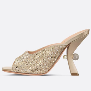 Women Pearl High Strange Heels Mules Bling Rhinestones Pumps Wide Fit Dress on Sandals Open Toe Shoes - Product Image 1