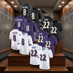 Maillot de football américain brodé pour jeunes, 8 Lamar Jackson, 22 Derrick Henry, pour enfants, 100% polyester, maille respirante, séchage rapide, cousu - Product Image 3