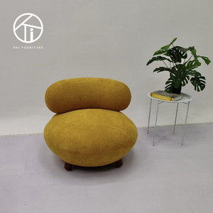 Sillón de Salón de Diseño Italiano Moderno Nórdico de Lujo, Tapizado en Lana de Cordero, Patas de Madera, con Otomana - Product Image 3