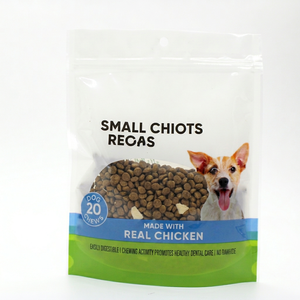 Pochette d'emballage pour nourriture pour chien avec logo personnalisé, en BOPP AL PE, refermable et autoportante - Product Image 1