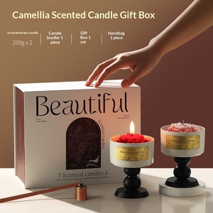 Ensemble de bougies décoratives parfumées en cire de soja, motif fleur noire et rose, effet encre, pour cadeau de fêtes - Product Image 2