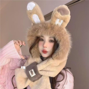 Pâques mignon en peluche lapin oreilles chapeau fille chaud tricot chapeau pour automne hiver oreille protecteur tricoté chapeau lapin Cosplay habiller - Product Image 4