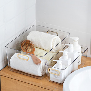 Transparent Plastic Storage Basket With Handles For Bathroom Desktop Cosmetic Organizer No Lid Solid Color 2L Capacity - Product Image 1