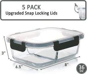 Boîtes à lunch <span class=keywords><strong>en</strong></span> <span class=keywords><strong>verre</strong></span> étanches Conteneurs alimentaires Boîtes à bento Couvercles verrouillables Stockage des aliments Four à micro-ondes Congélateur et lave-vaisselle Vulcanus - Product Image 2