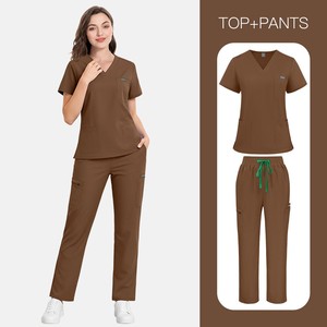 Tenues d'infirmières pour femmes, col en V, manches courtes, pantalon droit, plusieurs poches, uniforme extensible pour infirmières, cliniques, hôpitaux - Product Image 6