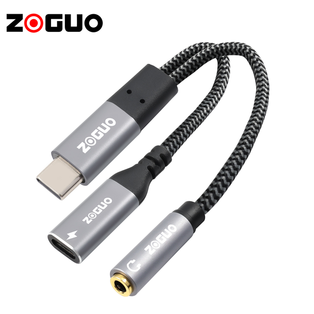 ZOGUO 2-in-1 USB C Headphone Charger Adapter PD 65W Fast Charging + 3.5mm AUX Support Audio 65W USB C Male Connector PVC Jacket
