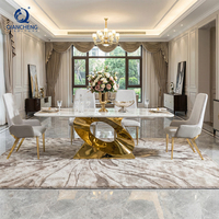 QIANCHENG Dernier design de table à manger de style européen moderne, prix de gros, ensemble de table à manger en pierre naturelle véritable et élégante