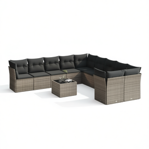 Conjunto de Sofás de Jardín de Ratán Gris Oscuro, Más de 10 Plazas, Muebles de Exterior Resistentes a la Intemperie, Diseño Contemporáneo - Product Image 1