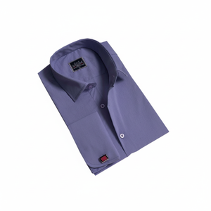 Purple Lilac Plain French <b>Cuff</b> Sleeve Button Shirt-Loungewear Slim Fit Cool & Comfort Weaving Fabric - Product Image 2