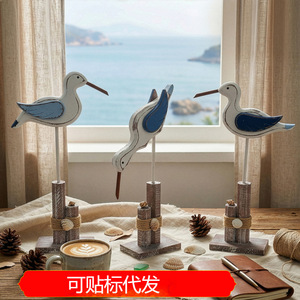 Juego de figuras de aves marinas de madera, decoración artesanal de estilo mediterráneo para sala de estar, adorno de escritorio, paquete de varias piezas - Product Image 5