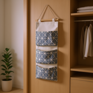 Sac de rangement mural minimaliste à 3 poches, organisateur en coton imperméable pour placards et portes, 33x15x85cm - Product Image 2