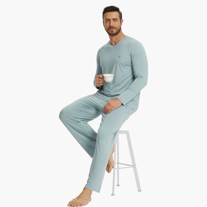 Custom Knitted Pyjamas Set 2 Pieces Long Sleeve Top and <b>Pants</b> Comfy Bamboo <b>Pajamas</b> <b>Men's</b> Clothing Manufacturer - Product Image 2