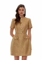 Robe Courte Formelle Unie à Col Rond et Manches Courtes, Taille Empire, Élégante à la Française, Collection Printemps-Été 2027 pour Femme