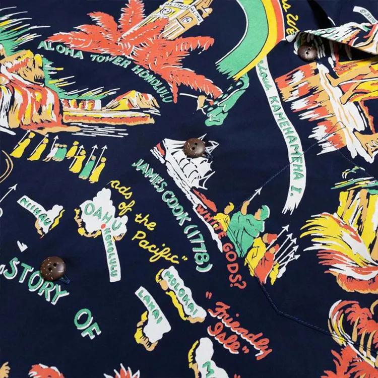 Sıcak satış popüler organik pamuk özel tasarım Logo Oem Odm erkekler havai gömleği
