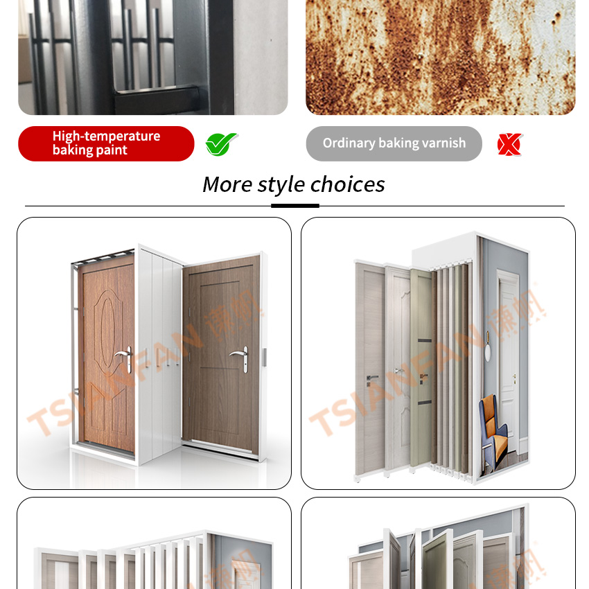 Tsianfan New Design Custom Slider Wooden Cabinet Door Sample Display Rack With Door Frame Sliding Doors Display Stand Exhibition