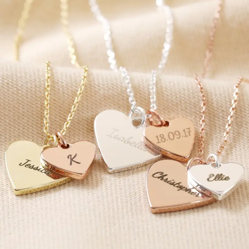 Inspire stainless steel jewelry Personalised Double Wide Heart Charm Necklace hot selling jewelry wholesale and custom