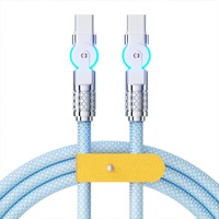 Cable de datos con luz LED de carga rápida de 60w 3A, con conector tipo C de aleación de aluminio con rotación de 180 grados, cable de nailon trenzado de cobre puro para iPhone.