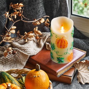 Vela LED de Parafina con Relieve de Calabaza para Halloween y Navidad, sin Llama, Funciona con Batería, Lámpara de Pilar con Control Remoto, Decoración para Fiestas en Casa - Product Image 4