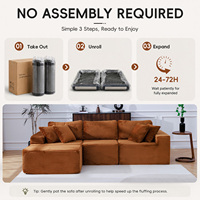 Sofa Seksional Modular Bentuk L Tanpa Rangka, Sofa Bed Konvertibel Terkompresi untuk Ruang Tamu Apartemen Kamar Tidur dalam Kotak