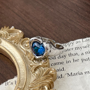Korean Heart Shape <b>Open</b> <b>Ring</b> S925 Silver Blue Zircon Women's Fine Jewelry Everyday Wear - Product Image 2