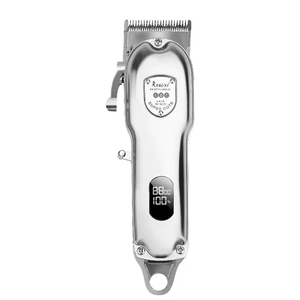 Cortadora de Pelo Profesional para Barbería, Cuchillas de Acero Inoxidable, Recargable por USB, Inalámbrica, Pantalla LCD, para Uso en Hoteles, Dorado/Plateado - Product Image 1