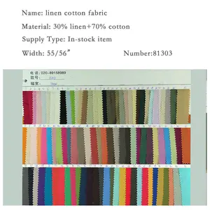 Commercio all'ingrosso tessuto tinta unita di vendita caldo di stile 21*19 di lino ramiè miscela del cotone tessuto per i vestiti, abbigliamento casual, camicie panno