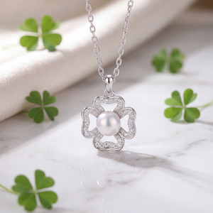 Collier en argent S925 avec perle d'eau douce, pendentif trèfle fleuri pavé de CZ, bijou élégant, cadeau pour femmes et filles - Product Image 5