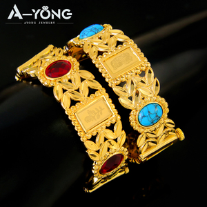 Ayong đồ trang sức phụ nữ <span class=keywords><strong>Bangle</strong></span> sang trọng <span class=keywords><strong>21K</strong></span> mạ vàng thiết kế tinh tế Turquoise Charming Bangles đối với phụ nữ - Product Image 6