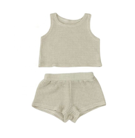 Ensemble personnalisé d'été pour bébés et jeunes filles : débardeur sans manches en coton gaufré et pantalon évasé