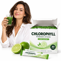 Bâtonnets de poudre de chlorophylle saveur citron vert, 30 unités, sans sucre, sans OGM, mélange de boisson à base de plantes pour le bien-être quotidien des adultes, marque privée OEM