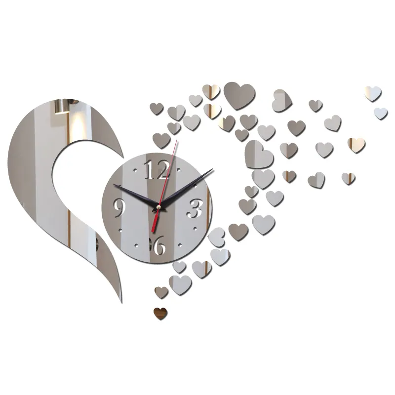 Muur Quartz Klokken Acryl Materiaal Europa Stijl Hartjes Decoratie Horloges Voor Woonkamer Diy Spiegel Sticker