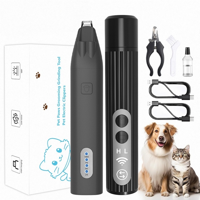Best-selling USB Rechargeable Simple Design ABS Pet Nail Grinder Shaver Set LED Adjustable Electric Clippers for Pet Grooming