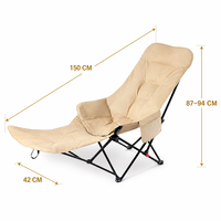 Chaise lune pliante moderne d'extérieur avec cadre métallique large anti-basculement et dossier réglable en 4 positions pour le camping