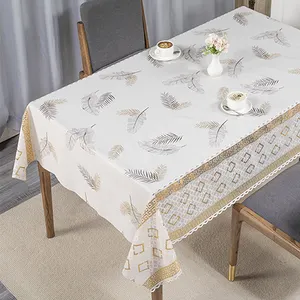 Light Luxury Feather Leaf Home Dinning Hollow White Gold PVC Lace Tablecloth