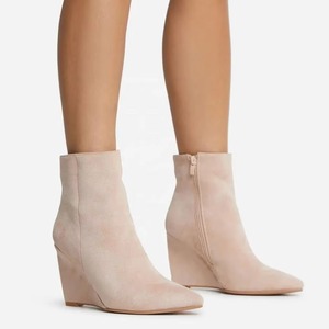 sleeping dress for ladies Smash Shoes Womens Beige Ankle Zip Goring Padded Lela Pointed Toe Wedge Dress Boots Shoes