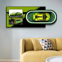 Décoration murale de voiture encadrée irrégulière, Peinture décorative 3D modèle de supercar, Impression de blocs de construction de voiture de course pour les amateurs de voitures