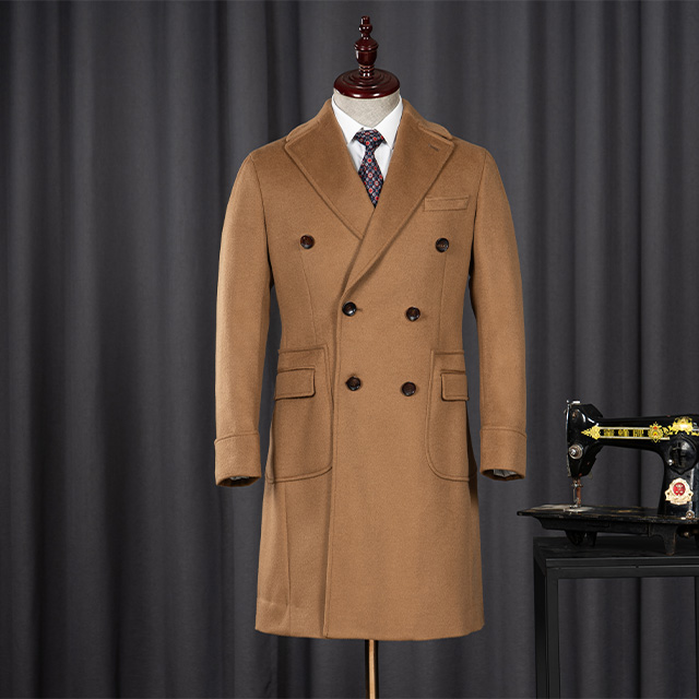 High Quality Professional Men's Winter Coat Jacket Long Italian Wool Cashmere Fabric Double-Breasted Button Closure Wholesale