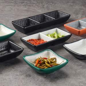 Plato para Salsas de Barbacoa Coreano de Melamina Mate con 1/2/3 Compartimentos, Plato para Salsas de Barbacoa de Plástico, Vajilla para Restaurantes de Barbacoa - Product Image 1